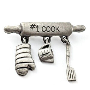 Spoontiques #1 Cook Dangle Brooch Rolling Pin Oven Mitt Measuring Cup Spatula
